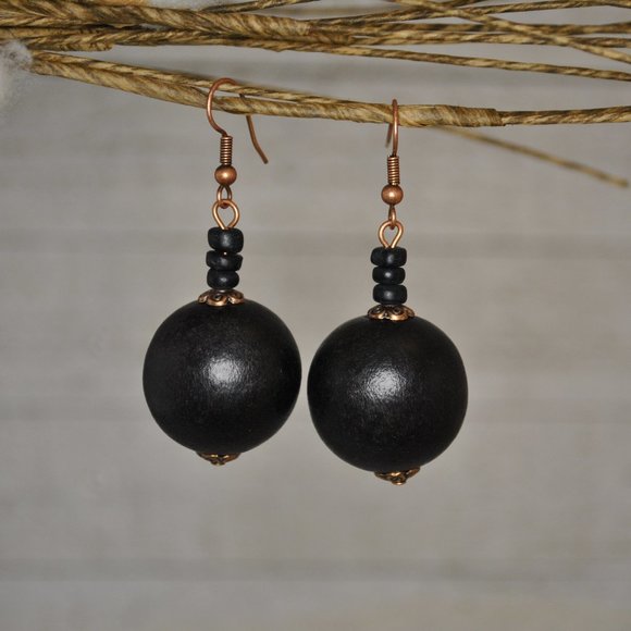 Spiral Leaf Studios Jewelry - Dark Wood & Copper Beaded Earrings Handmade, Boho, Bohemian,